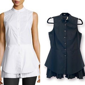 DEREK LAM 10 CROSBY Peplum Sleeveless Blouse Button Down Black Size 2